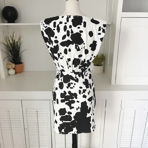NWT En Saison Cow Print Denim Mian Mini Dress Black White Size S - Picture 6 of 10